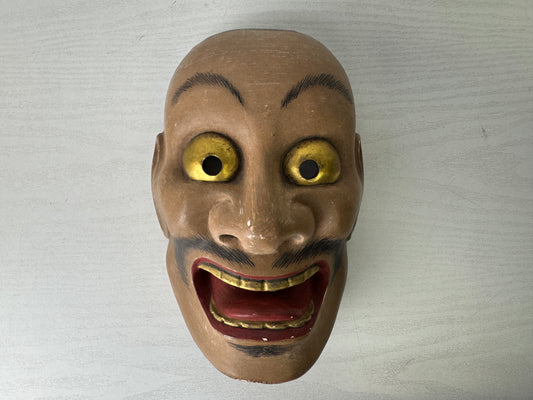 Y9984 NOH MASK wood carving Ootobide signed Japan antique omen dance drama men