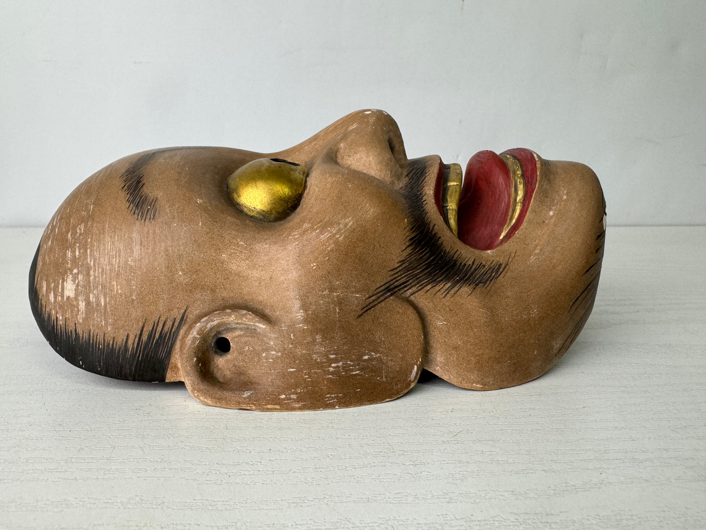 Y9984 NOH MASK wood carving Ootobide signed Japan antique omen dance drama men