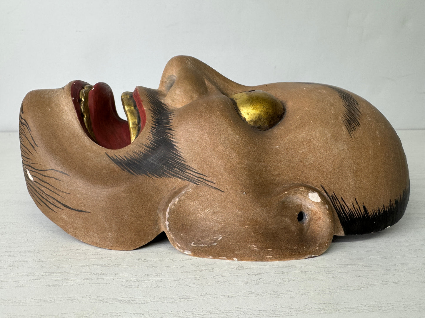 Y9984 NOH MASK wood carving Ootobide signed Japan antique omen dance drama men