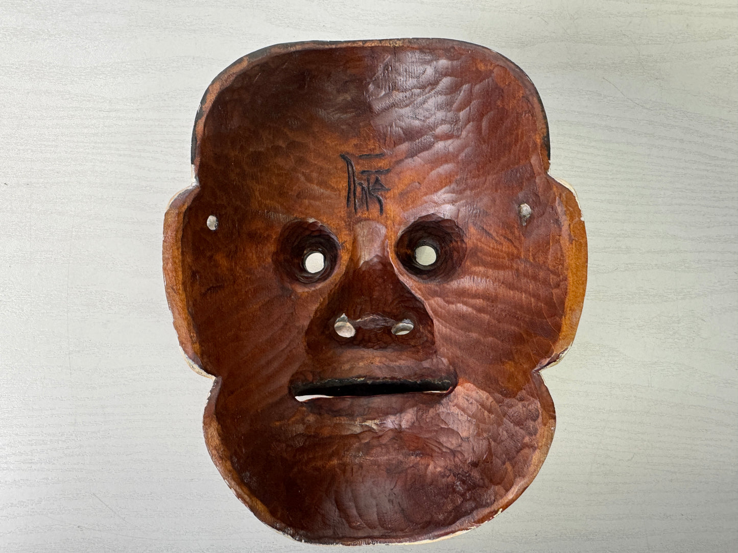 Y9984 NOH MASK wood carving Ootobide signed Japan antique omen dance drama men