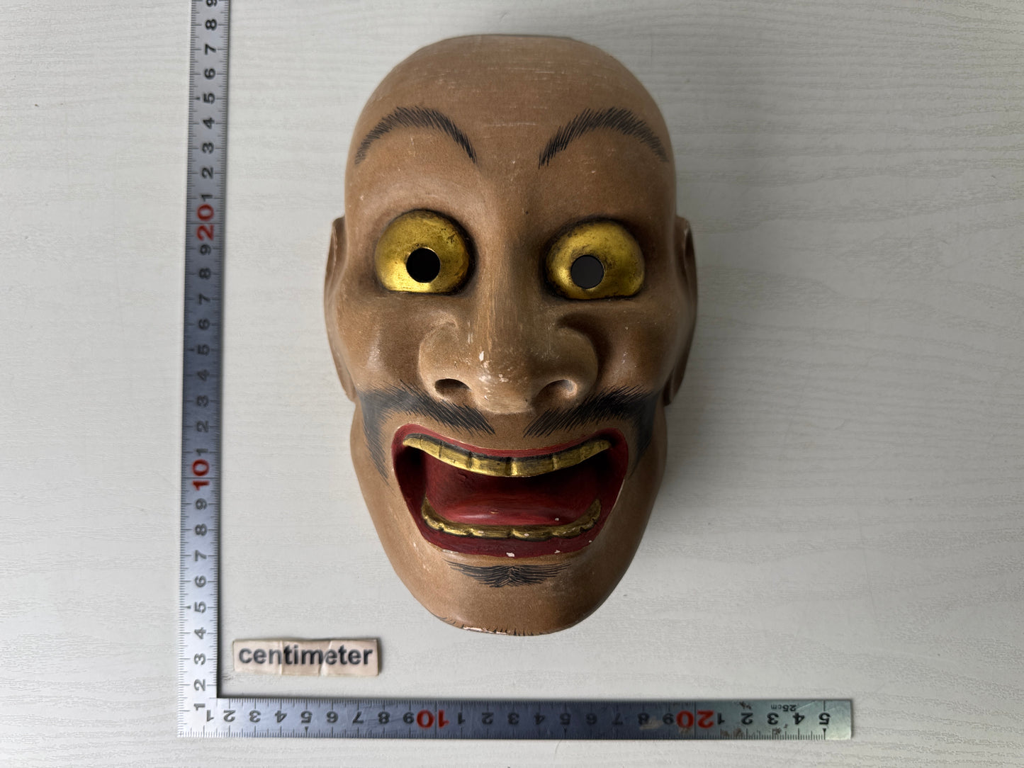 Y9984 NOH MASK wood carving Ootobide signed Japan antique omen dance drama men
