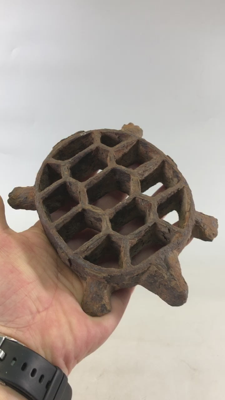 Y6555 [VIDEO] KENZAN Iron Turtle floral frog flower Japan antique