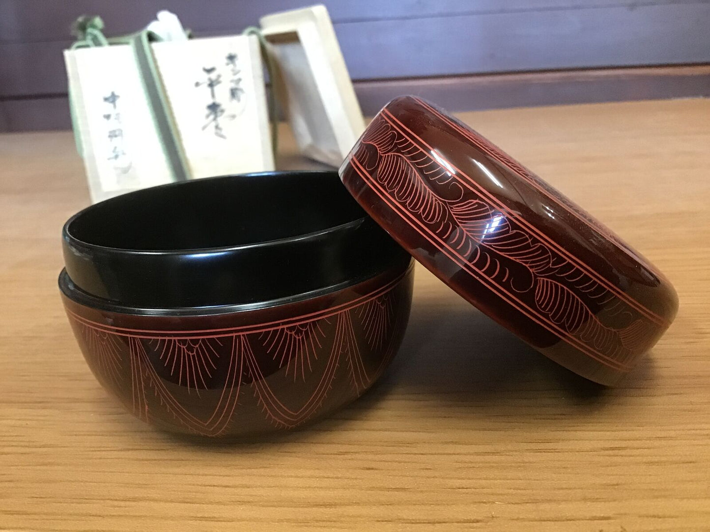 Y0865 NATUME Tea Caddy Kinma carving box Japanese Tea Ceremony Japan antique