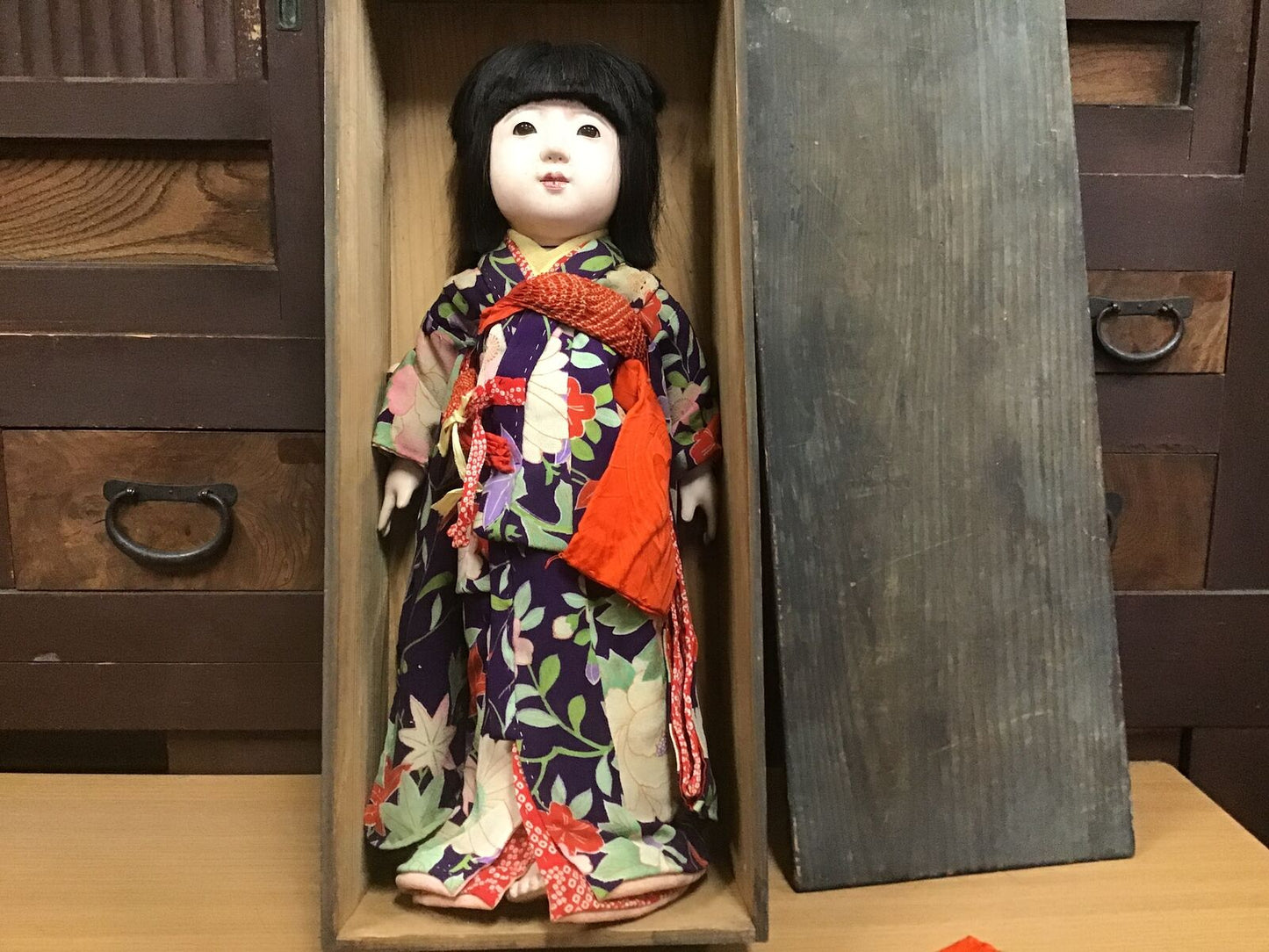 Y0991 NINGYO Ichimatsu Doll kimono girl signed box Japanese vintage antique