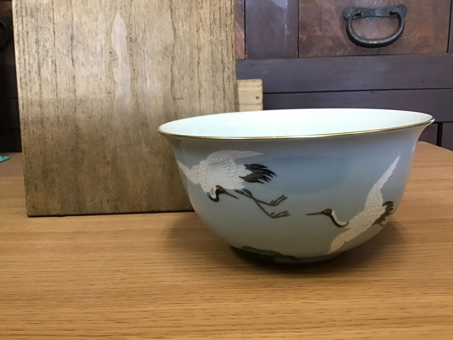 Y0323 CHAWAN Nippon Toki Kaisha crane pine kashiki Japanese Tea Ceremony pottery