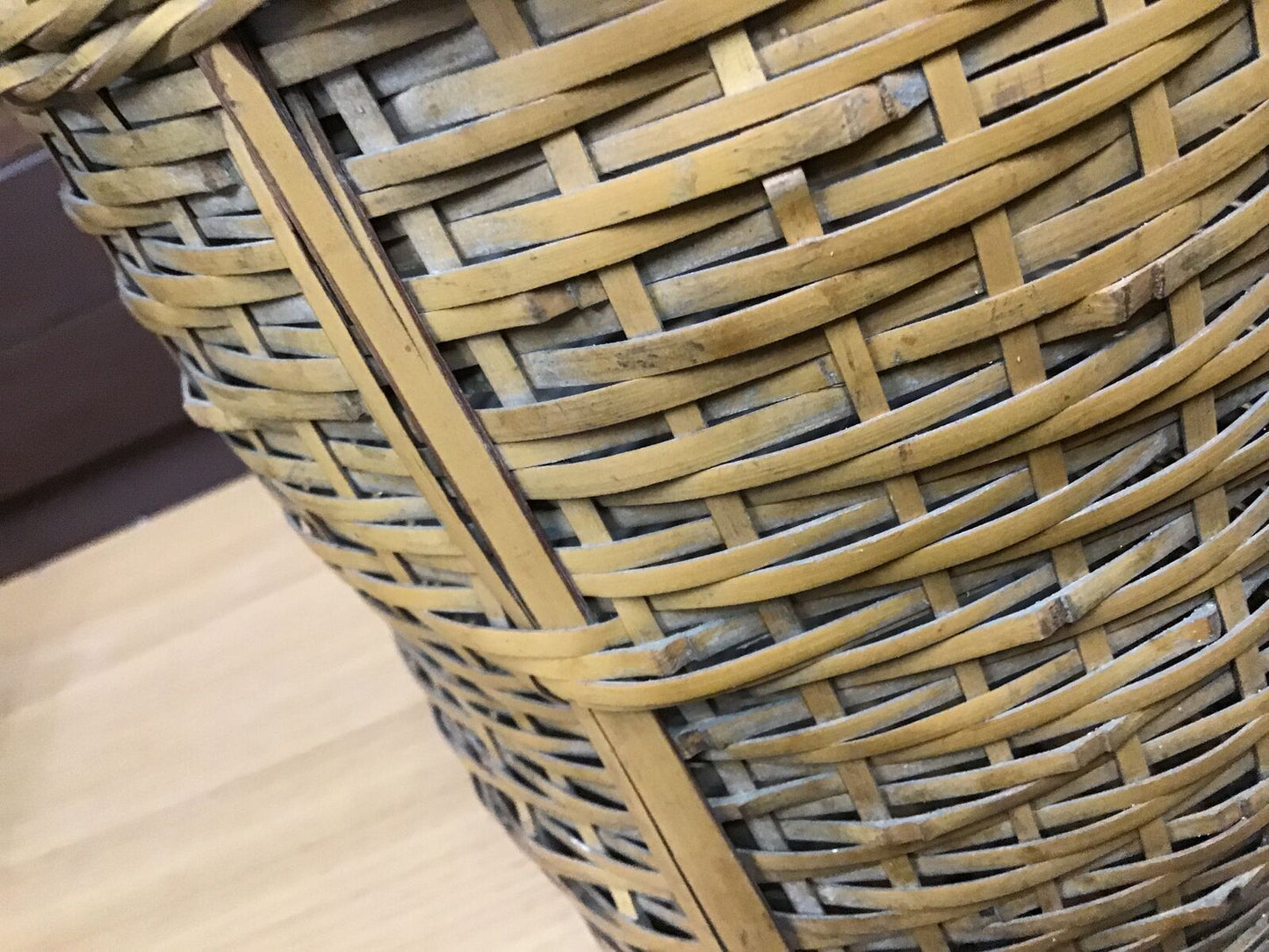 Y0393 FLOWER VASE Bamboo Weaving Basket Japanese antique ikebana kabin japan