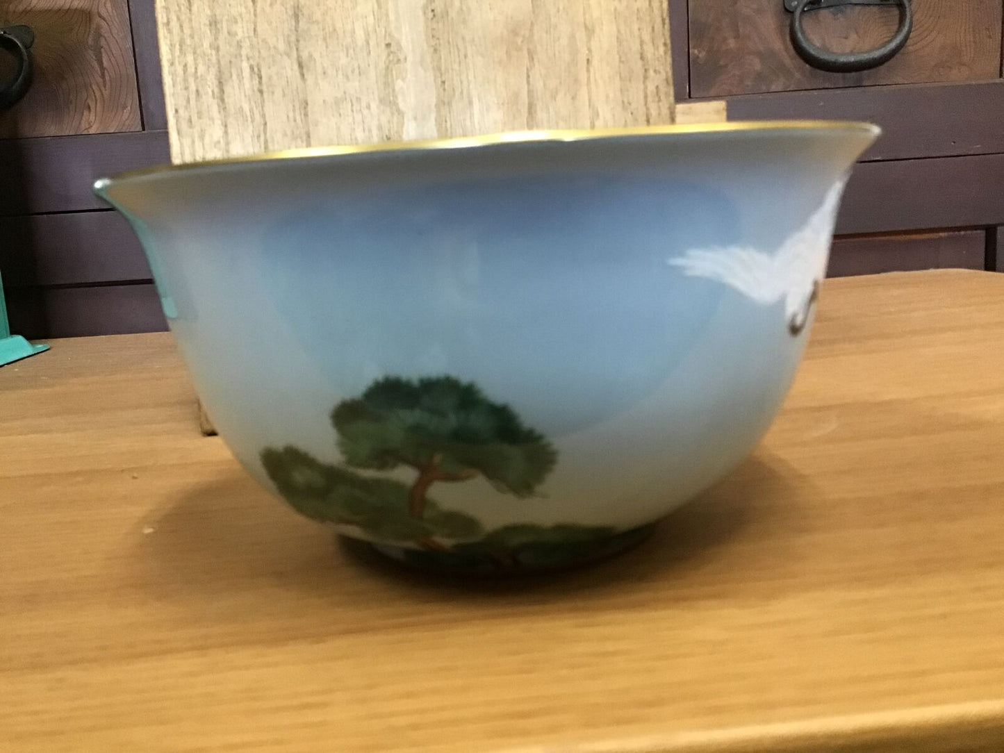 Y0323 CHAWAN Nippon Toki Kaisha crane pine kashiki Japanese Tea Ceremony pottery