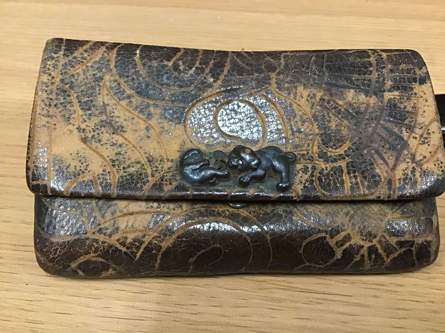 Y0476 TOBACCO signed Smoke Pipe animal bracket case Japanese antique vintage