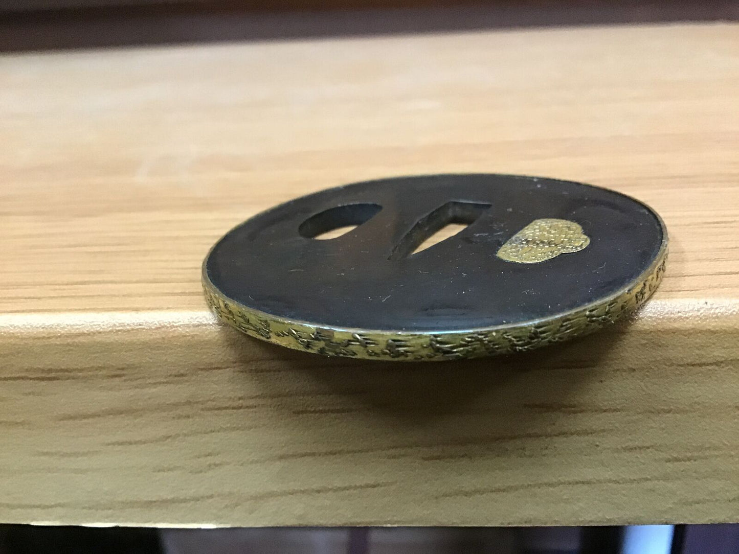 Y0628 TSUBA Bronze Gold rim edge Japanese samurai katana antique koshirae edo