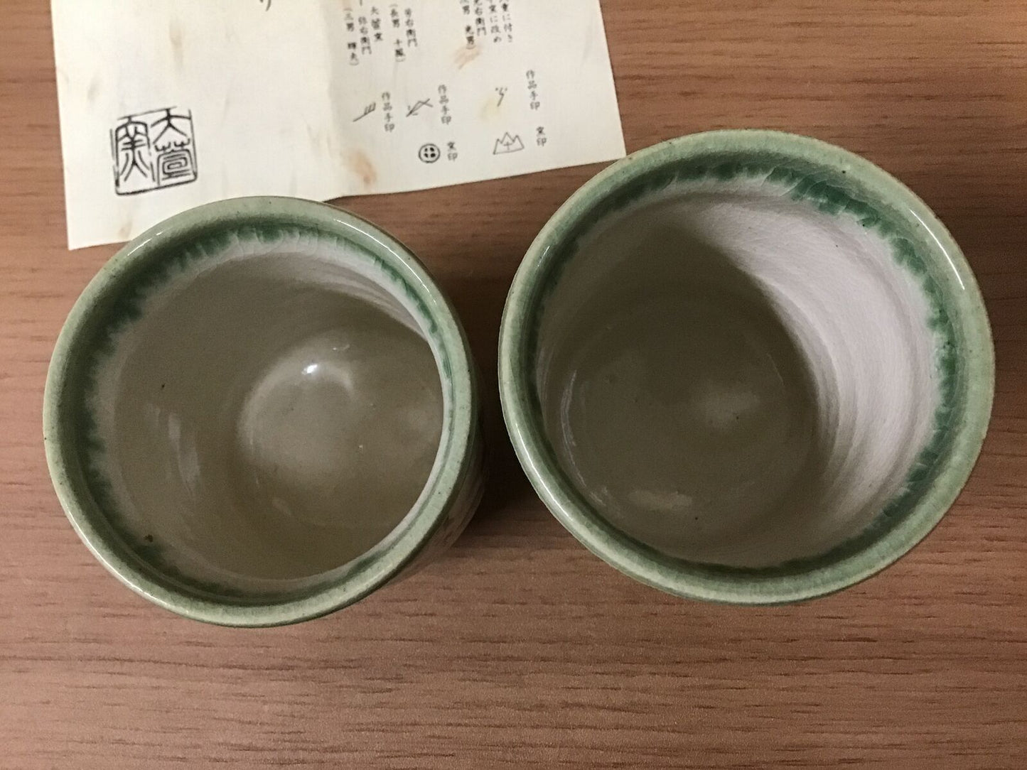 Y0671 YUNOMI Oribe-ware signed box Japanese Tea Ceremony bowl pottery Japan