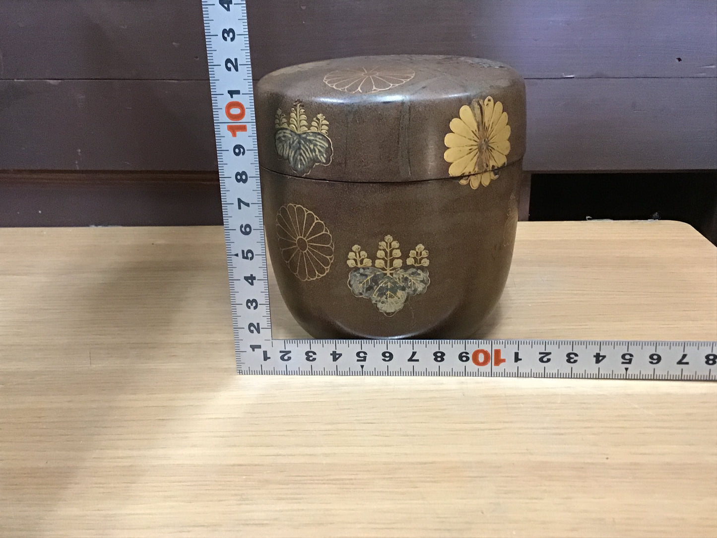 Y1105 NATUME Tea Caddy Urushi Makie repaired Japanese Tea Ceremony Japan antique