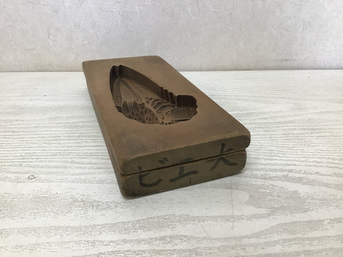 Y1163 KASHIGATA Shrimp pattern Japanese vintage Wooden Pastry Mold wagashi