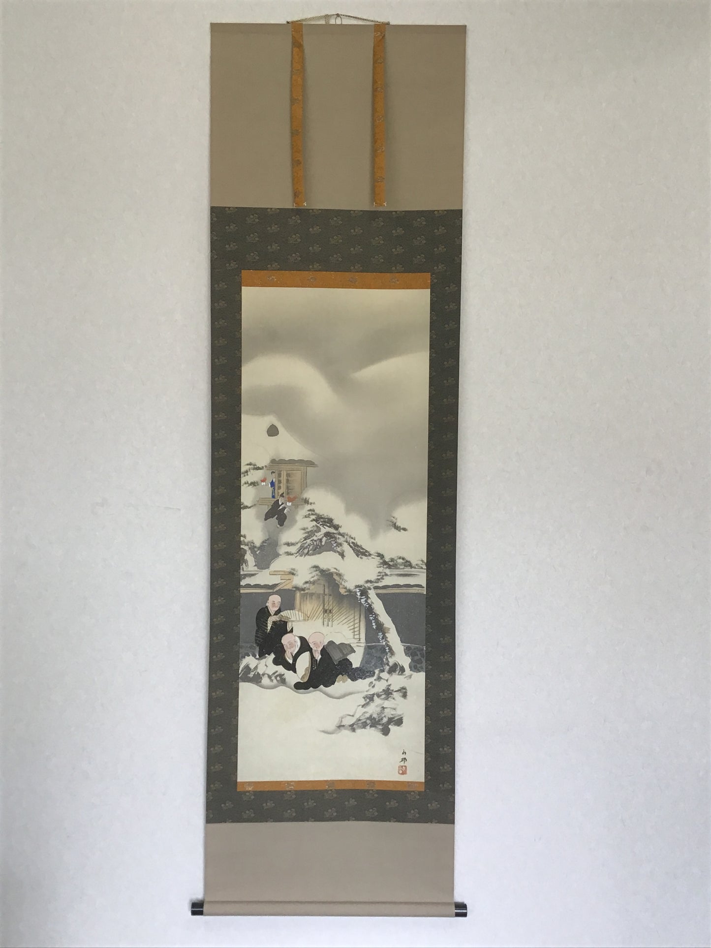 Y1332 KAKEJIKU Monk signed box 187x54cm Japanese hanging scroll interior
