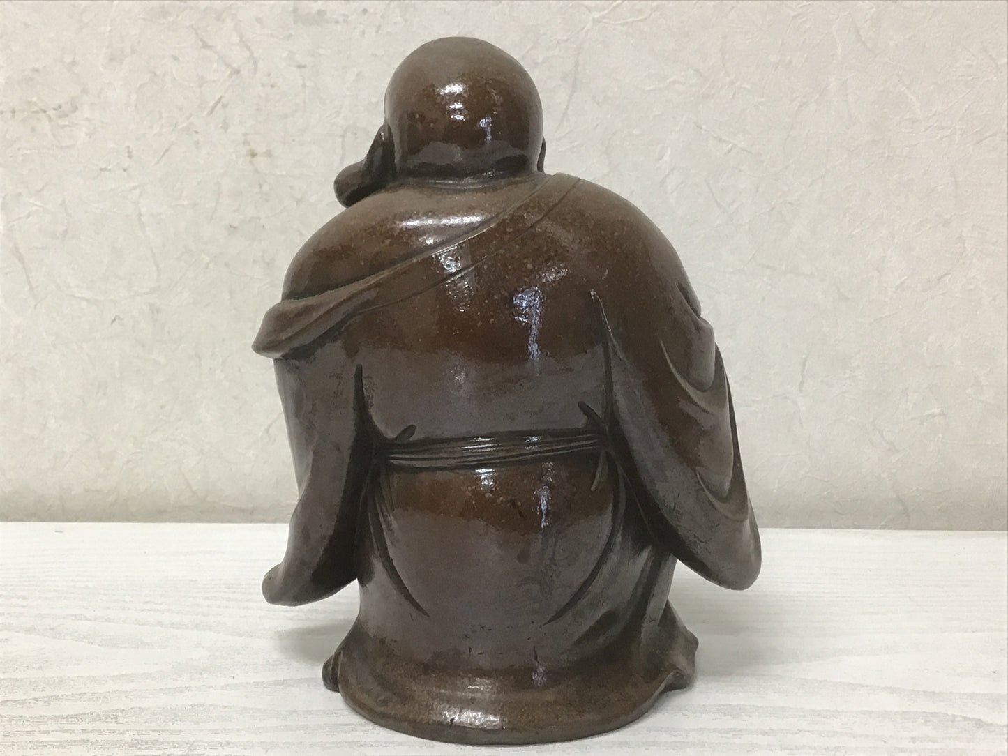 Y1400 STATUE Bizen-ware Hotei signed okimono Japan vintage antique buddha figure