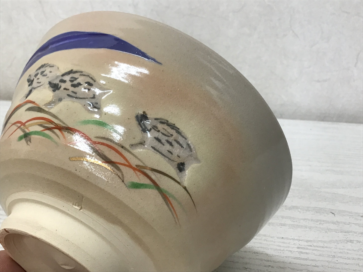 Y1424 CHAWAN Kyo-ware box Japanese bowl pottery Japan tea ceremony antique