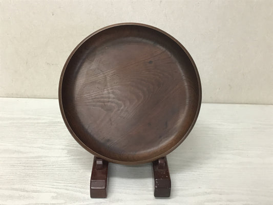 Y1486 TRAY pine signed round wood OBON OZEN Japanese antique Japan