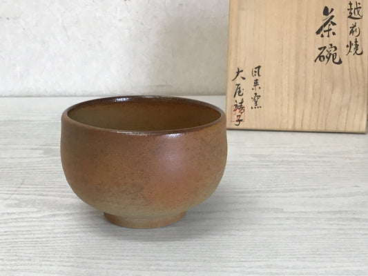 Y1561 CHAWAN Echizen-ware signed box Japanese bowl pottery Japan tea ceremony