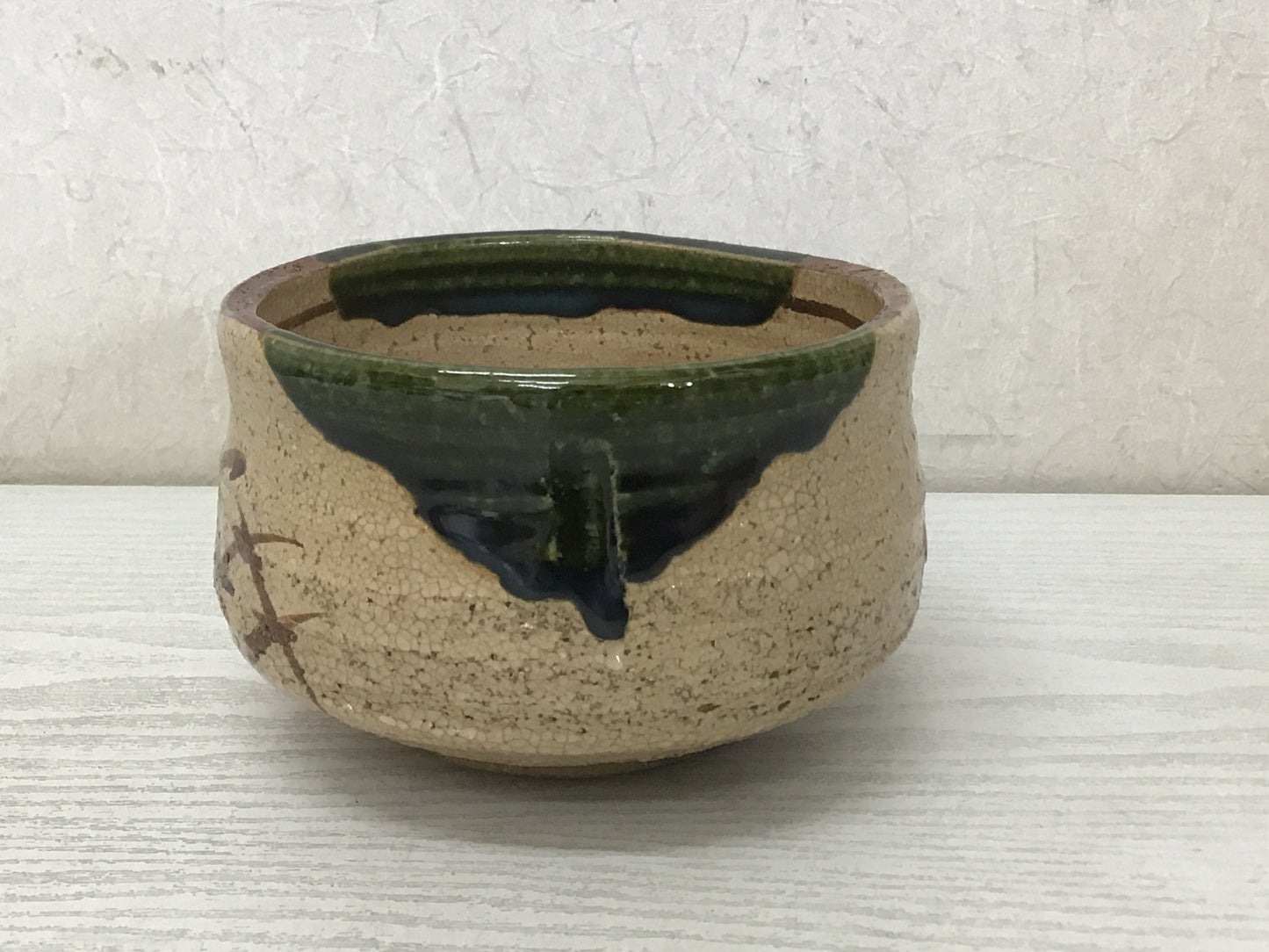 Y1637 CHAWAN Oribe-ware signed box Japanese bowl pottery Japan tea ceremony