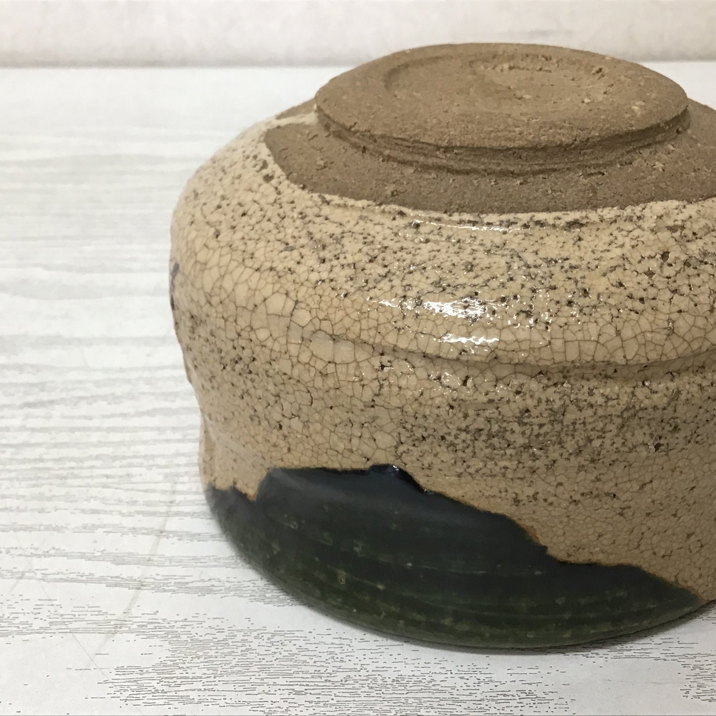 Y1637 CHAWAN Oribe-ware signed box Japanese bowl pottery Japan tea ceremony