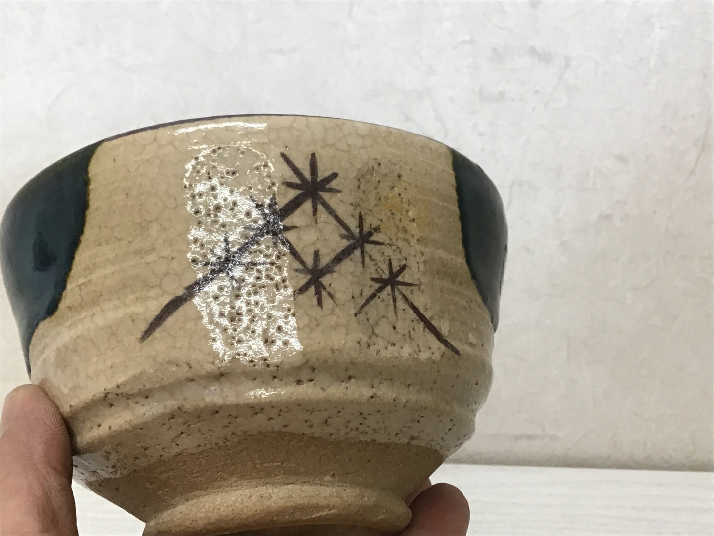 Y1641 CHAWAN Oribe-ware signed box Japanese bowl pottery Japan tea ceremony