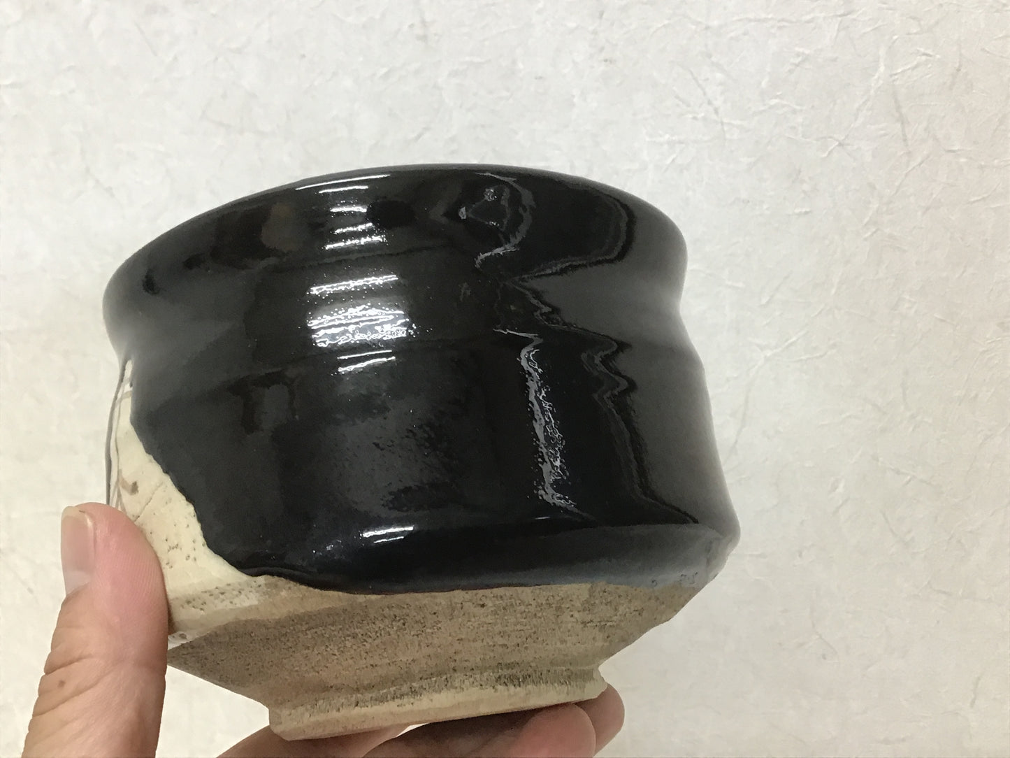 Y1644 CHAWAN Black Oribe signed box Japanese bowl pottery Japan tea ceremony