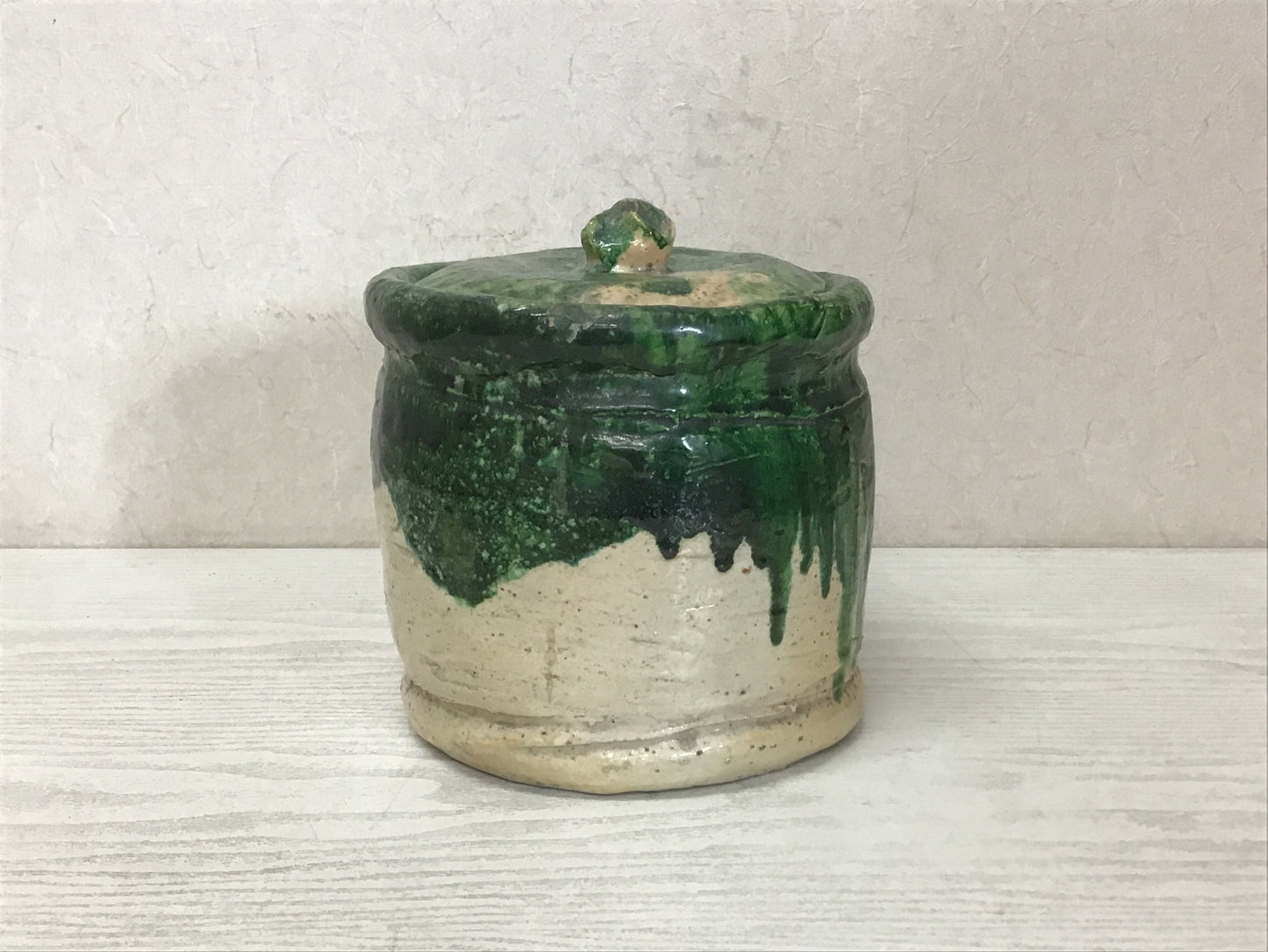 Y1657 MIZUSASHI Raku-ware box water pot jar Japanese Tea Ceremony antique