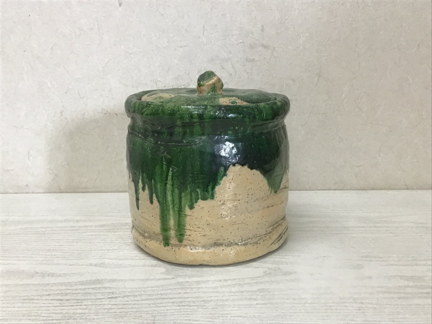 Y1657 MIZUSASHI Raku-ware box water pot jar Japanese Tea Ceremony antique