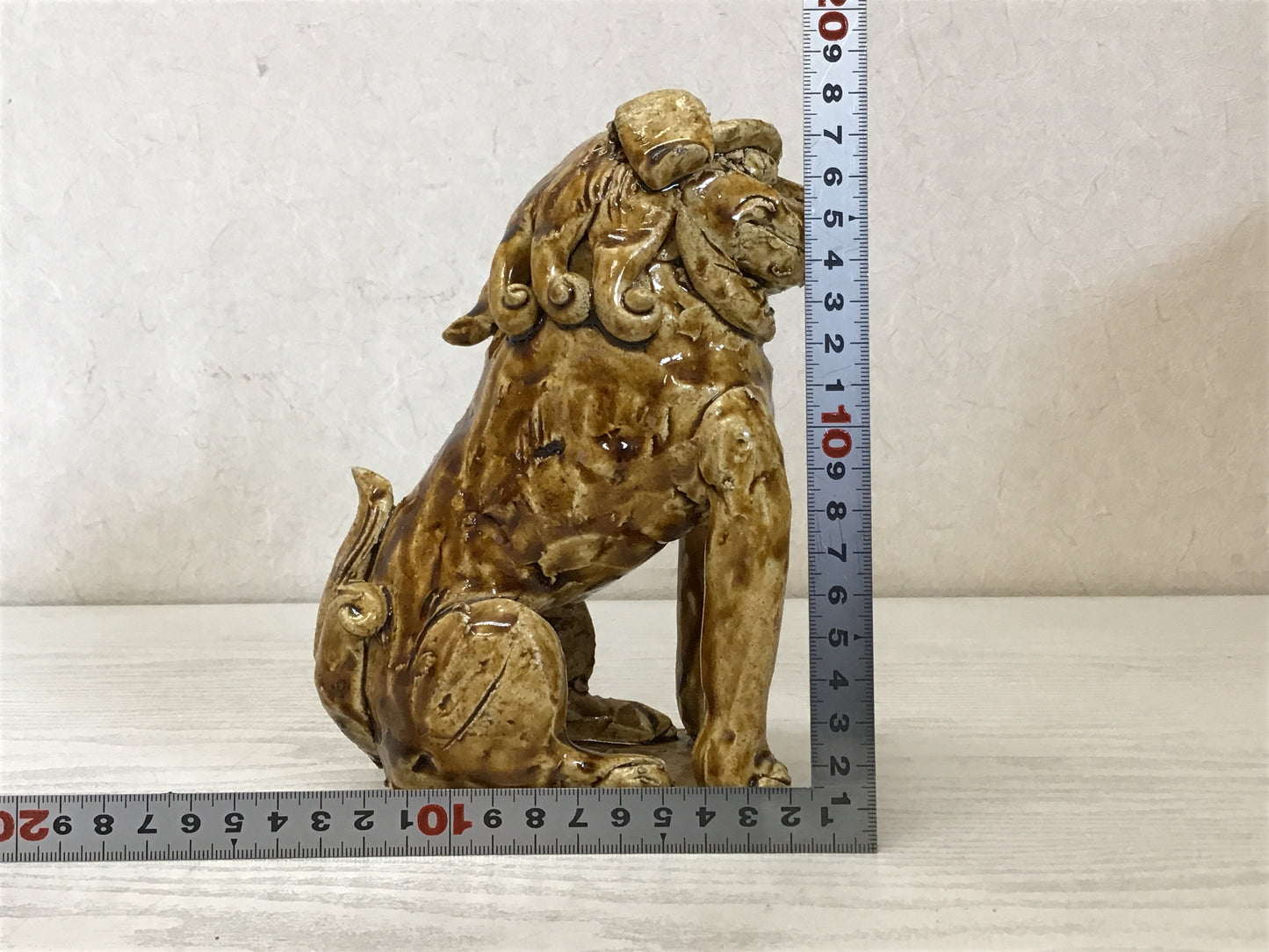 Y1684 OKIMONO Seto-ware Guardian Dog figurine signed box Japan antique vintage