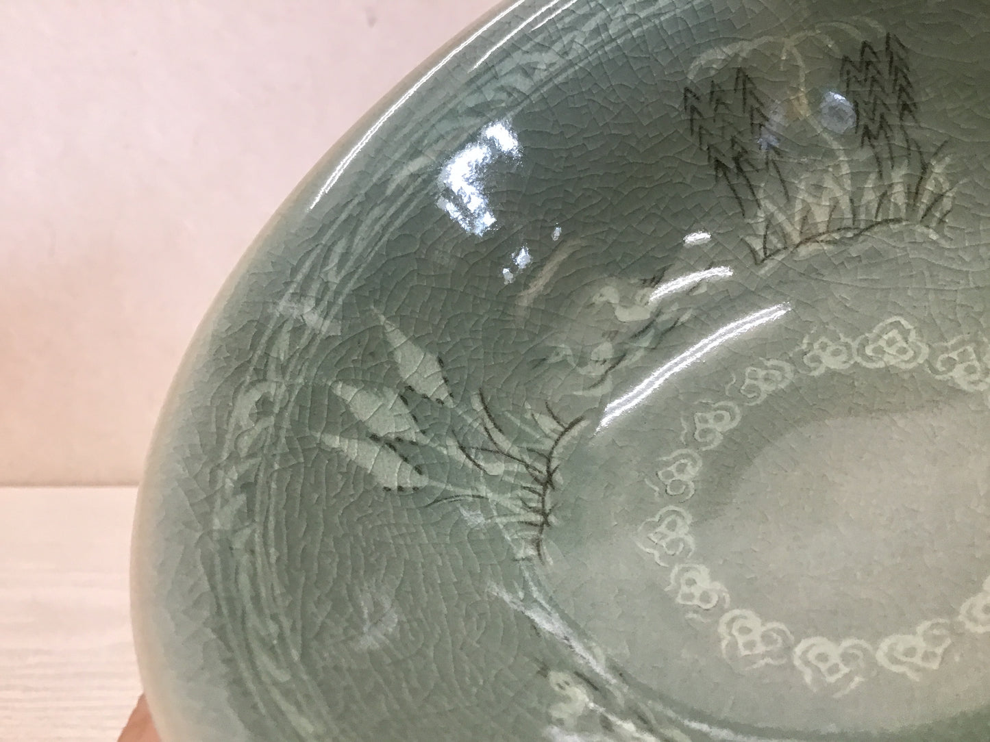 Y1690 CHAWAN Koryo celadon signed box Korean bowl pottery Korea tea ceremony