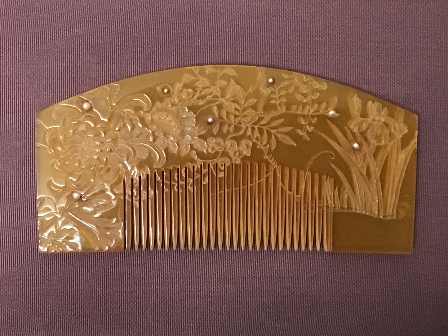 Y1693 KOUGAI  Hair dressing tools comb pearl sculpture box Japan antique kimono