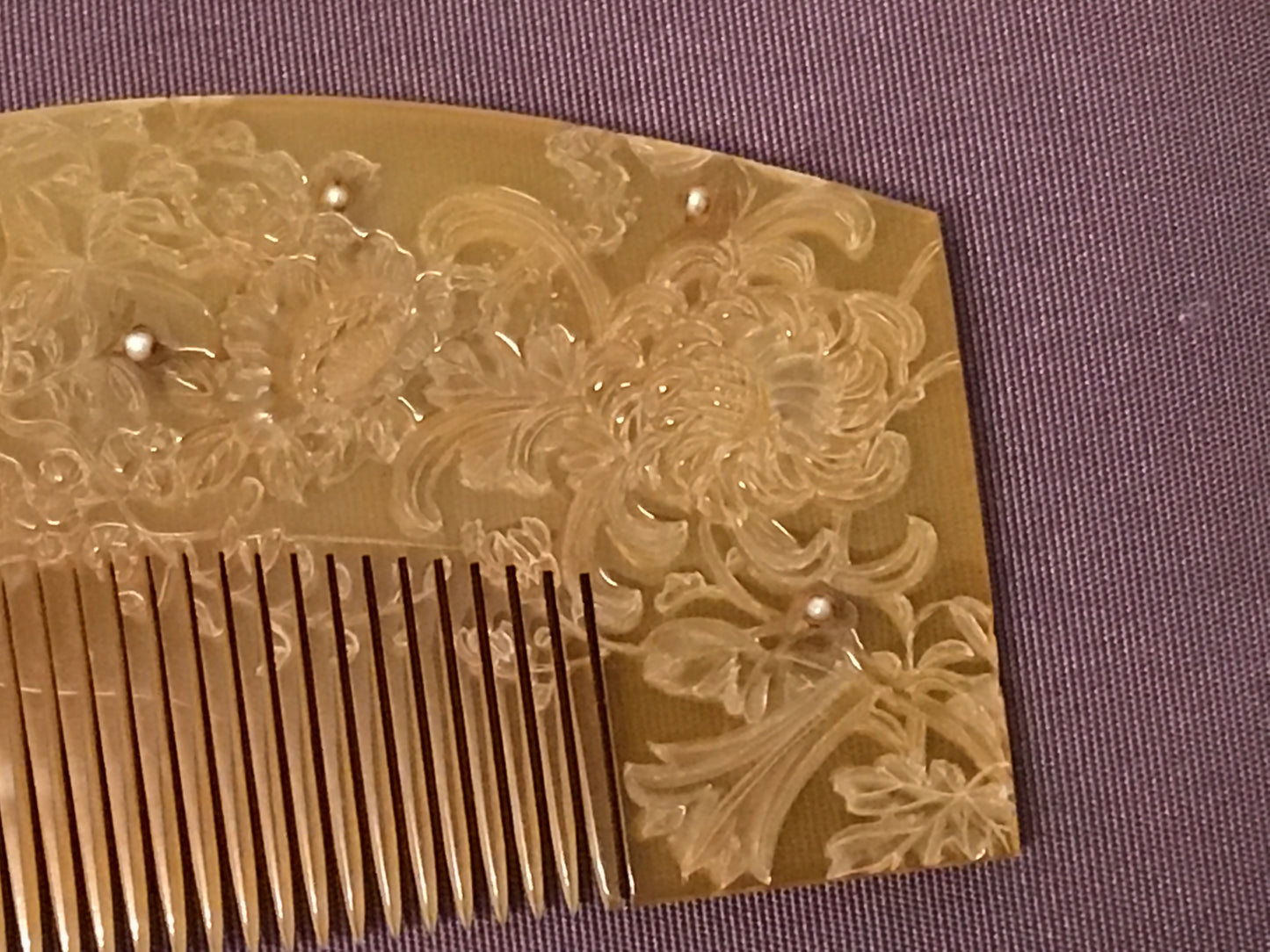 Y1693 KOUGAI  Hair dressing tools comb pearl sculpture box Japan antique kimono