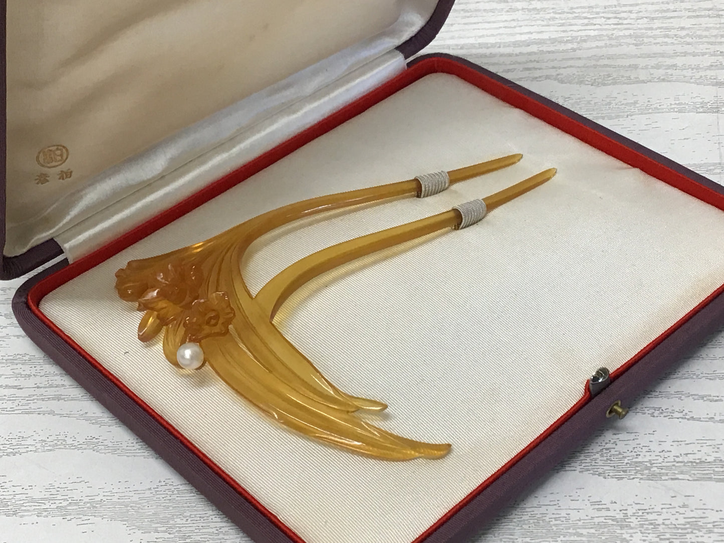 Y1696 KANZASHI Hairpin Comb stick sculpture pearl box Japan kimono accessory
