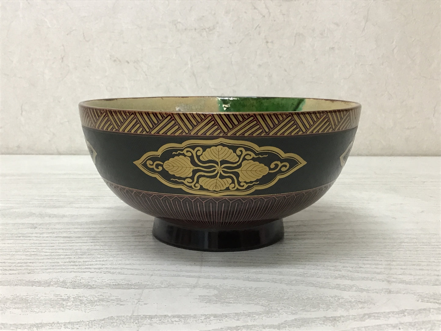 Y1746 CHAWAN Raku-ware gold lacquer Keiraku Japan pottery antique tea ceremony