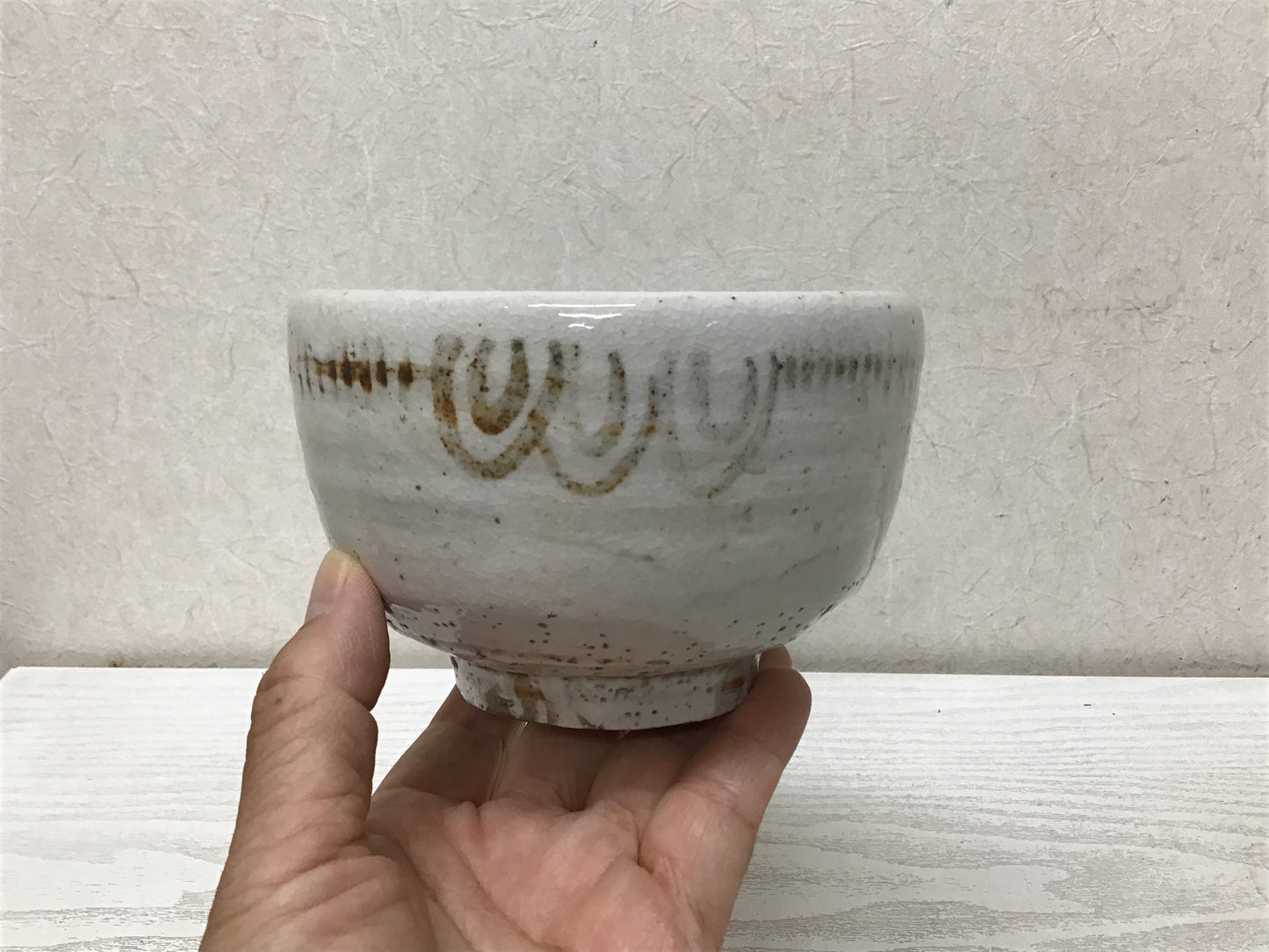 Y1762 CHAWAN Shino-ware box Japanese bowl pottery Japan tea ceremony antique