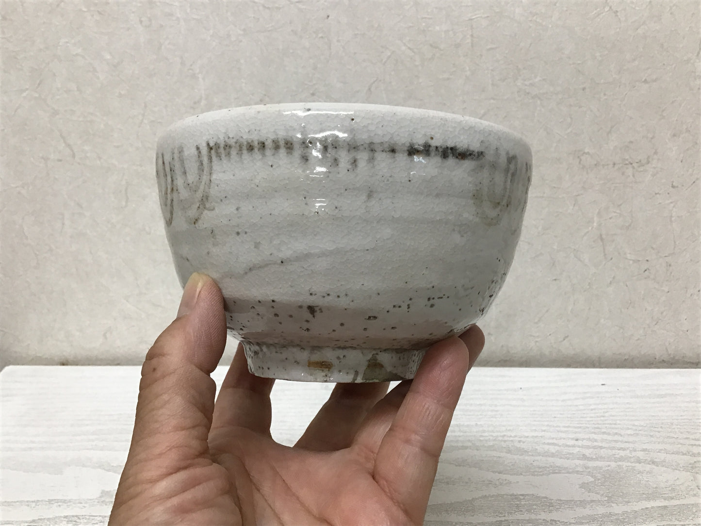 Y1762 CHAWAN Shino-ware box Japanese bowl pottery Japan tea ceremony antique