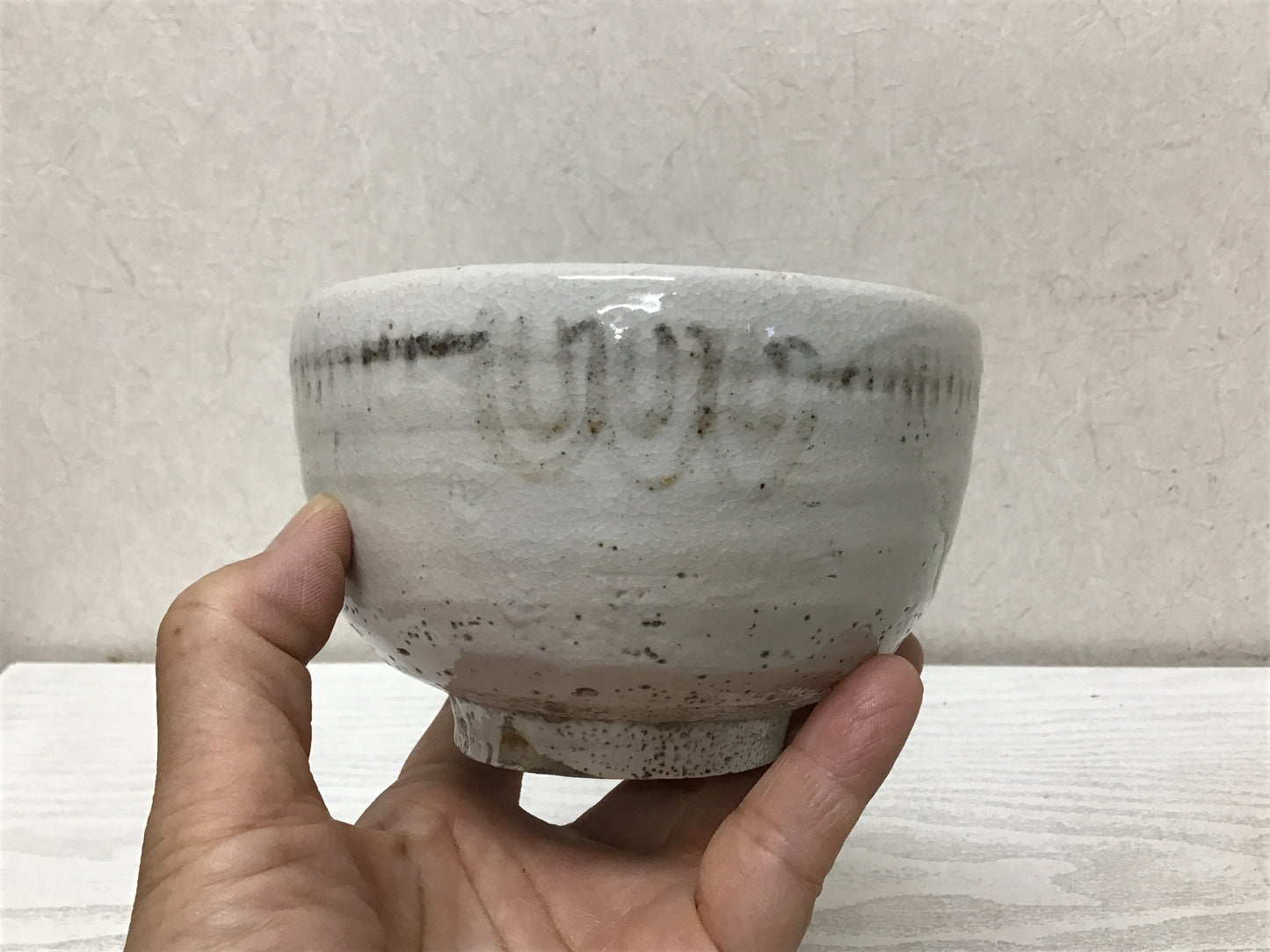 Y1762 CHAWAN Shino-ware box Japanese bowl pottery Japan tea ceremony antique