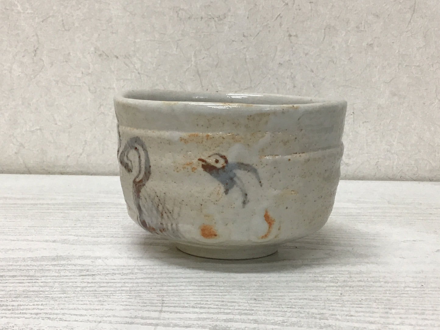 Y1765 CHAWAN Shino-ware signed box Japanese bowl pottery Japan tea ceremony