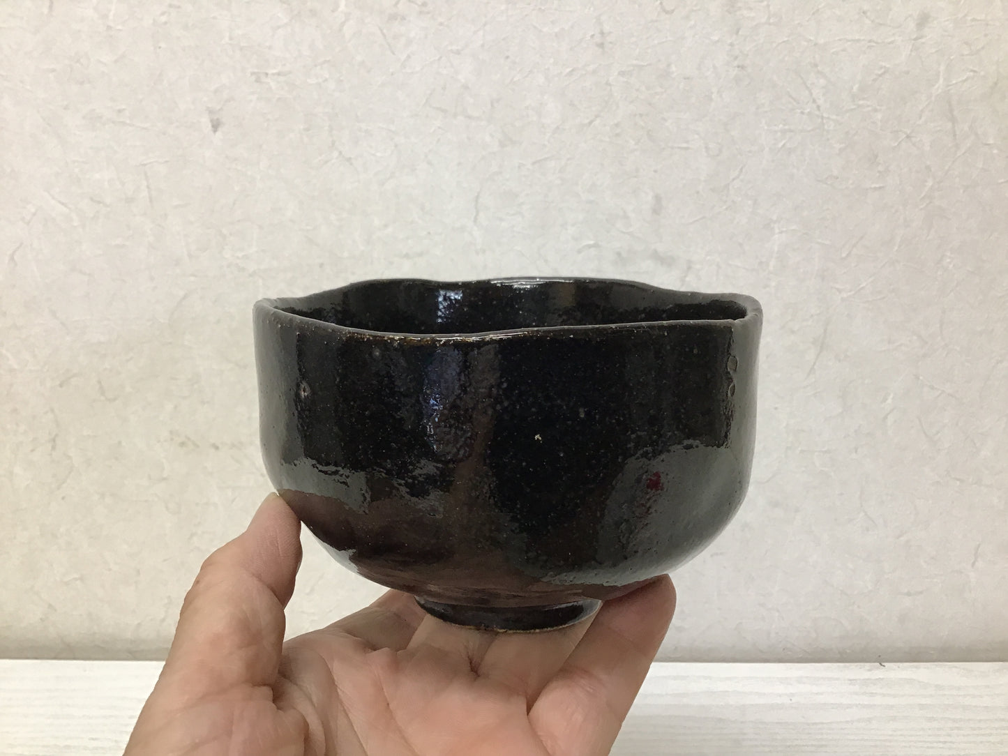 Y1772 CHAWAN Raku-ware Toyoraku black signed box Japan bowl pottery tea ceremony