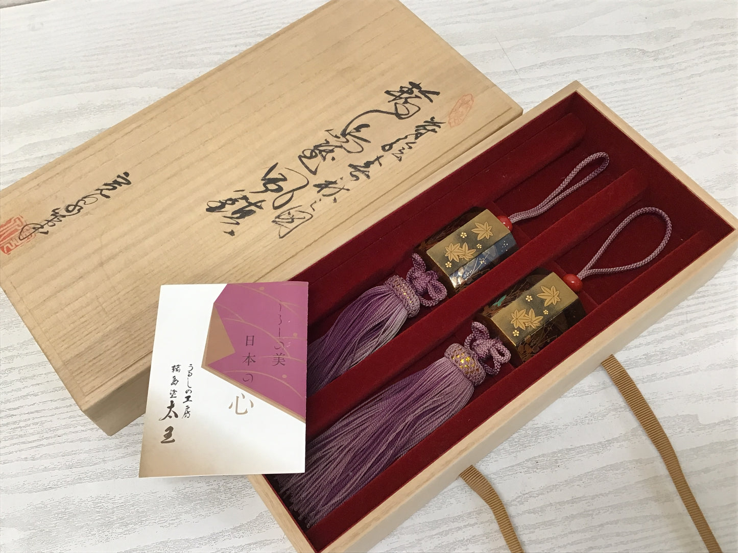 Y1790 FUCHIN Wajima gold lacquer box Japanese kakejiku Hanging Scroll Weight