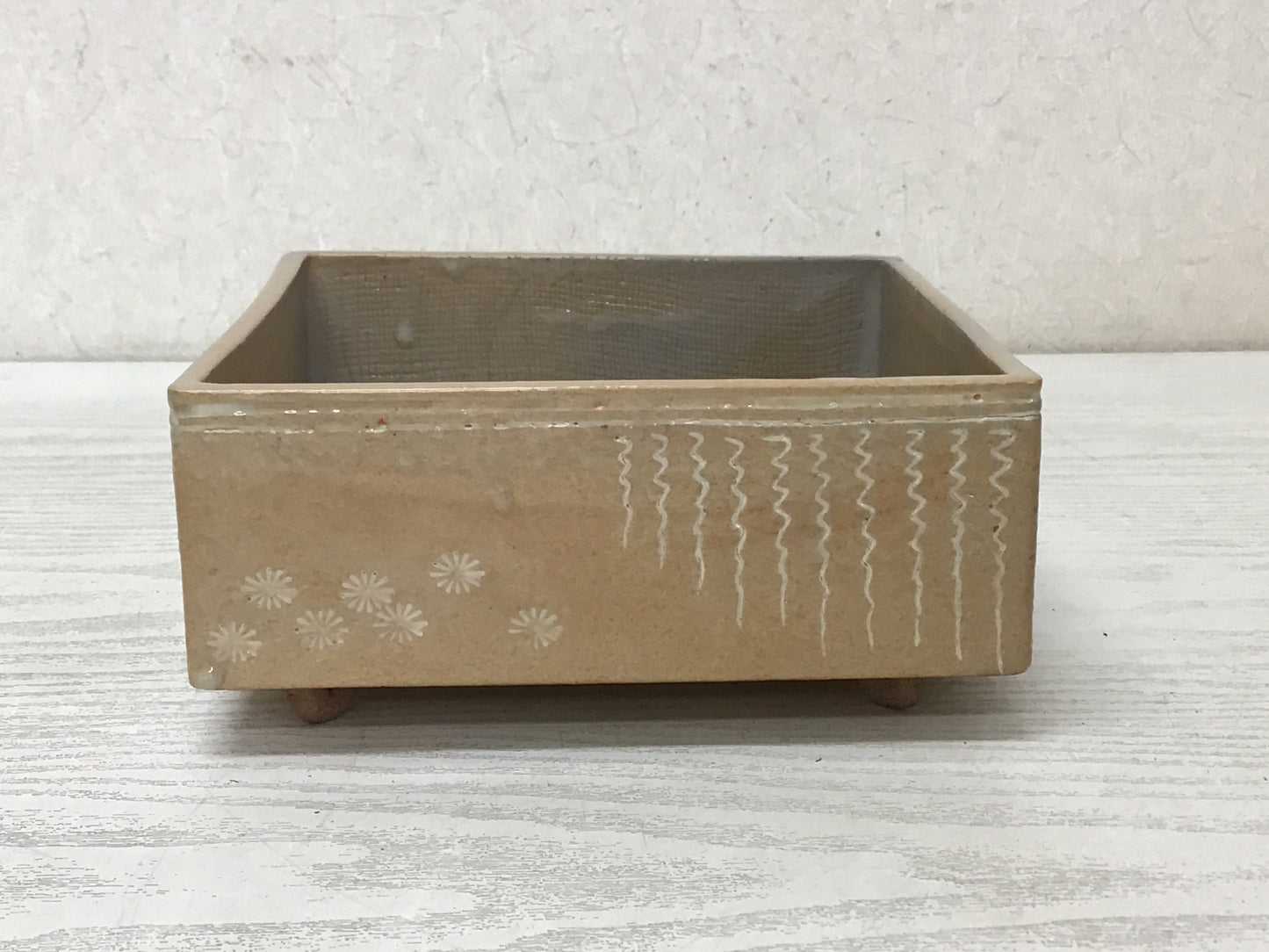 Y1805 CHAWAN Seto-ware square confectionery signed box Japanese pottery antique