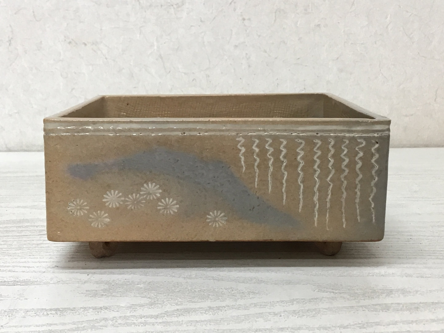 Y1805 CHAWAN Seto-ware square confectionery signed box Japanese pottery antique