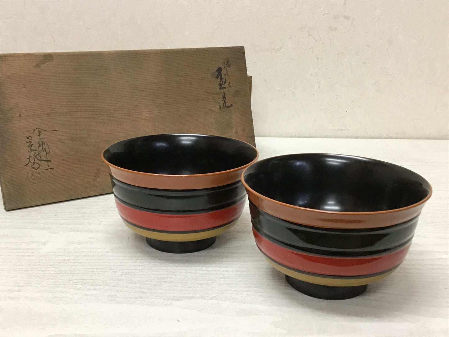 Y1872 HAISEN Lacquered Wash Basin bowl container set box Japanese antique