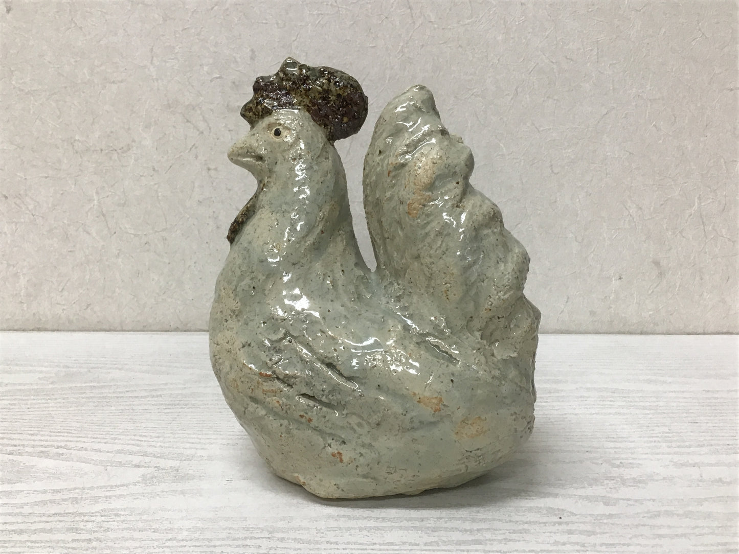 Y1906 OKIMONO Seto-ware Bird fowl figure figurine signed box Japan antique decor
