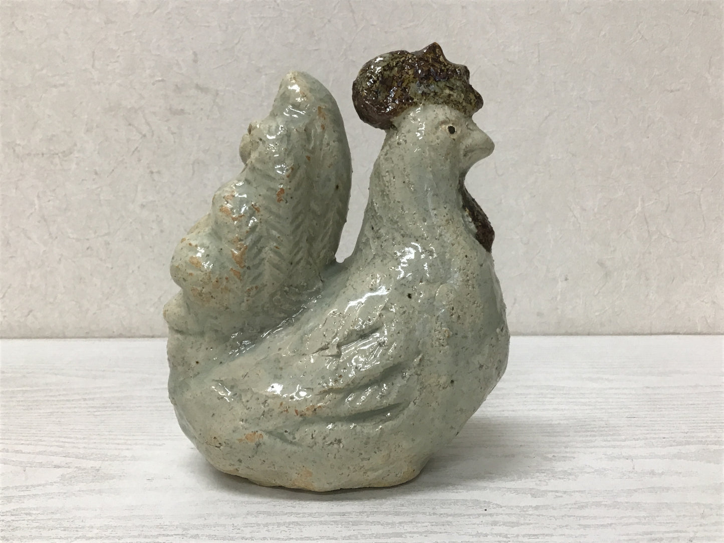 Y1906 OKIMONO Seto-ware Bird fowl figure figurine signed box Japan antique decor