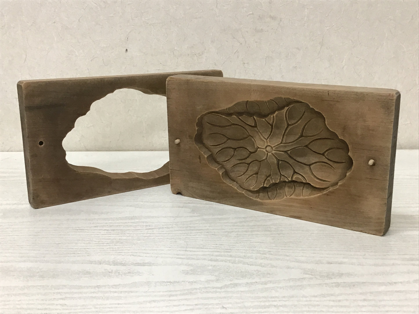 Y1961 KASHIGATA Lotus Leaf Japanese vintage Wooden Pastry Mold wagashi