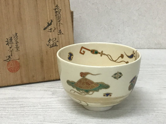 Y1986 CHAWAN Kyo-ware signed box kintsugi Japanese bowl pottery tea ceremony