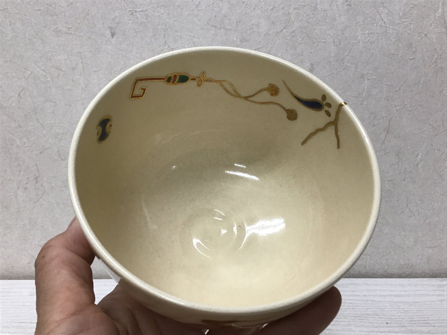 Y1986 CHAWAN Kyo-ware signed box kintsugi Japanese bowl pottery tea ceremony