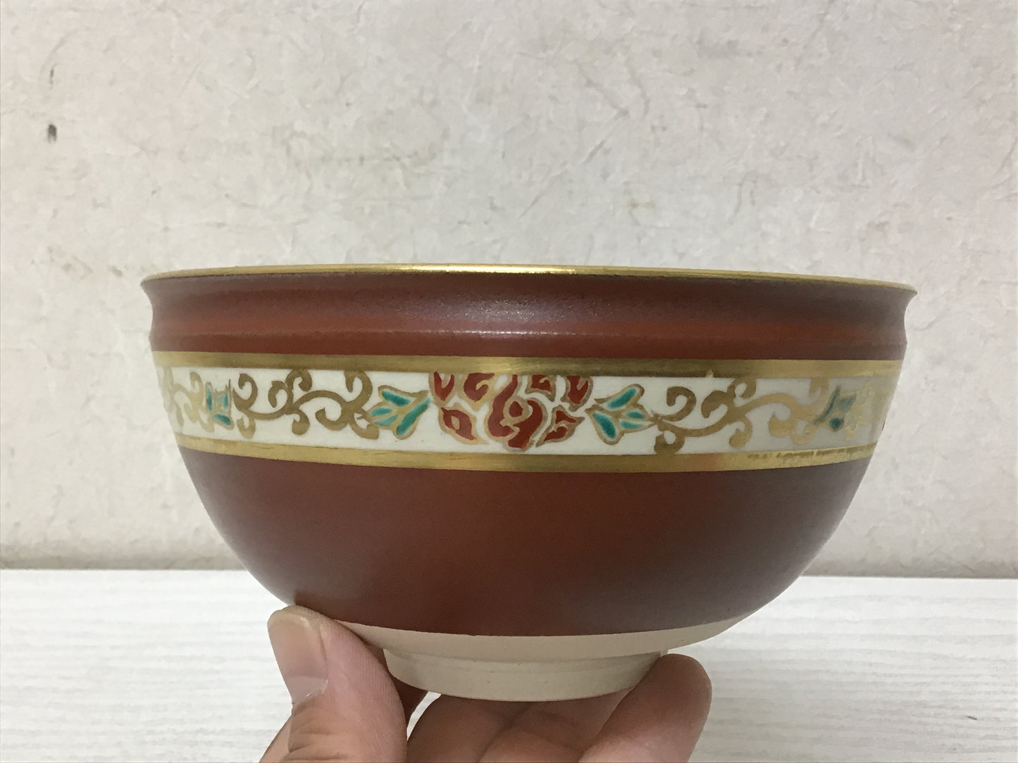 Y1987 CHAWAN Kyo-ware signed box Japanese bowl pottery Japan tea ceremony