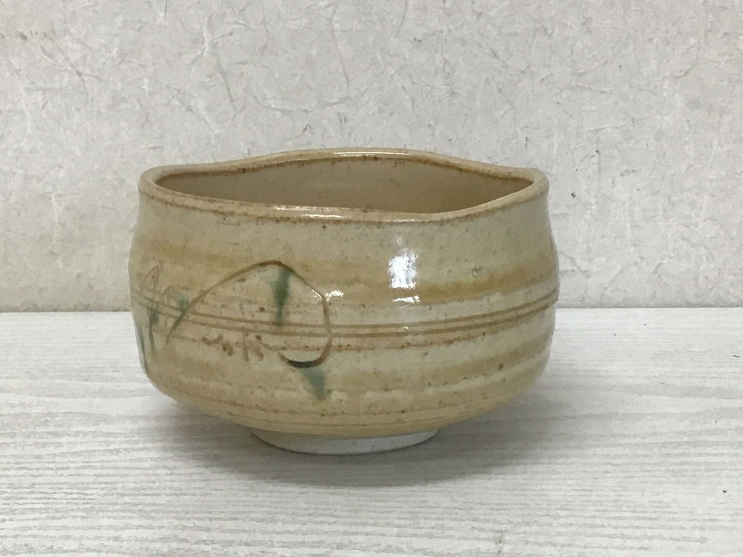 Y1991 CHAWAN Seto-ware Yellow signed box Japanese bowl pottery tea ceremony