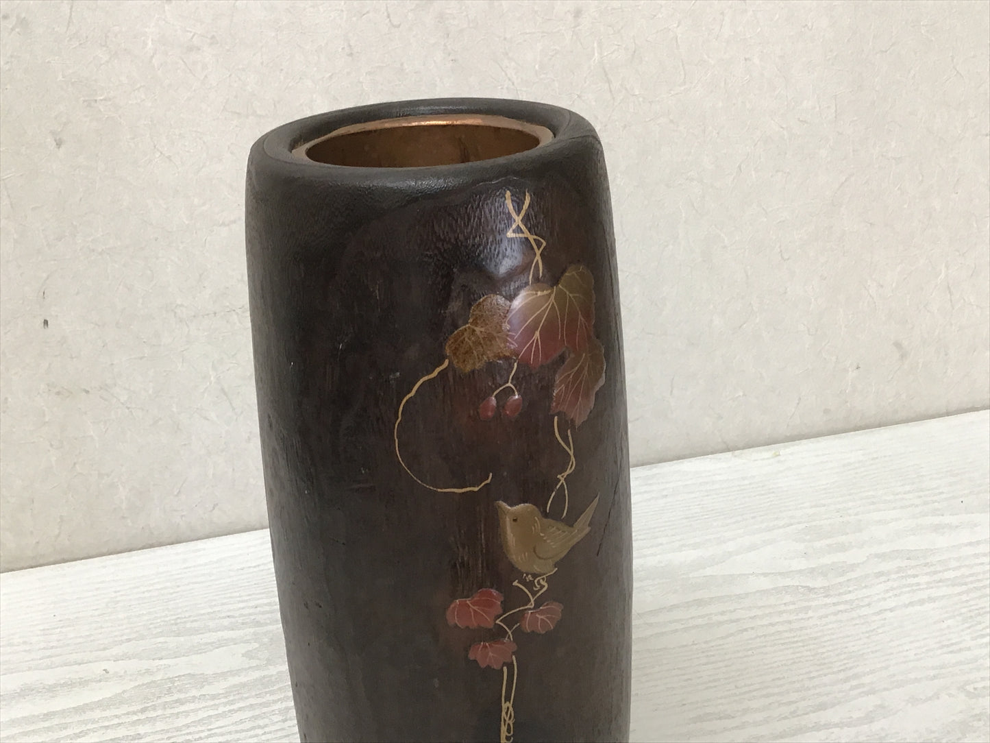 Y1997 FLOWER VASE Makie lacquer interior Japan antique ikebana kabin decor